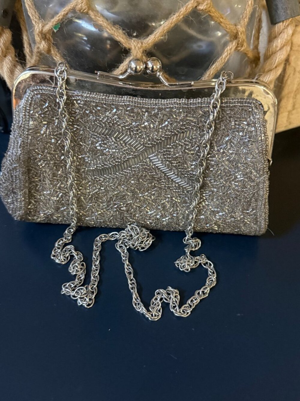 Vintage Silver Beaded Clutch